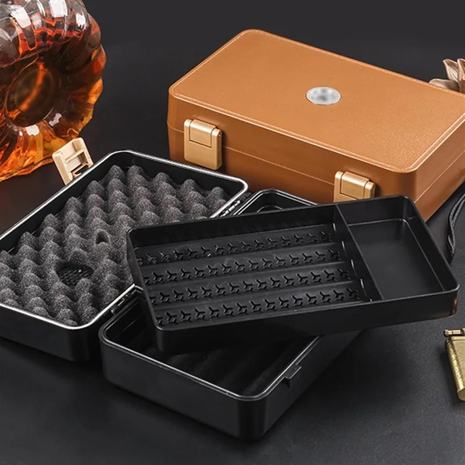 Travel Cigar Humidor Box Case Double layer - Image 2
